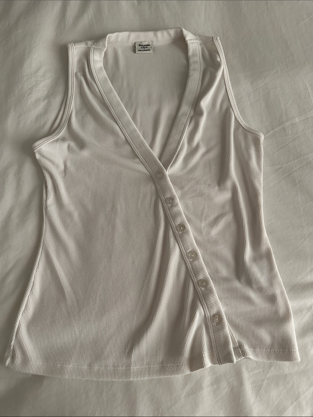 Abercrombie & Fitch White Ribbed Button Tank